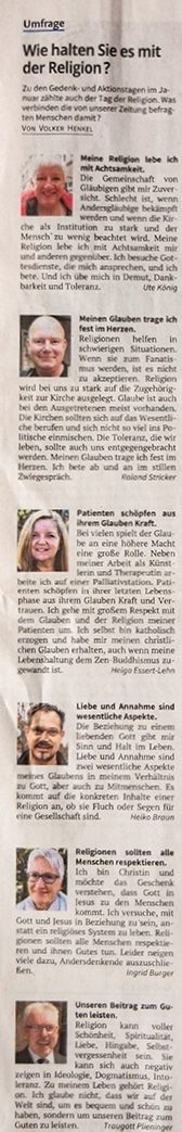 Umfrage Mühlacker Tagblatt 22.01.22: Wie halten Sie es mit der Religion?